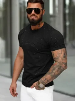 T-shirt męski slim fit czarny O/QQ1386^Ozonee Best