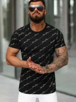 T-shirt męski slim fit czarny O/QQ1323^Ozonee New