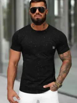 T-shirt męski slim fit czarny O/QQ1387^Ozonee New