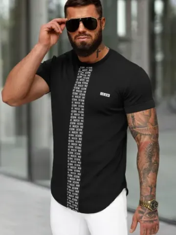 T-shirt męski slim-fit czarny O/B1211^Ozonee New