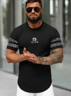 T-shirt męski slim-fit czarny O/B1213^Ozonee Hot