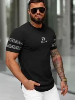 T-shirt męski slim-fit czarny O/B1213^Ozonee Hot