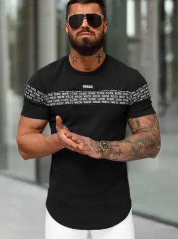 T-shirt męski slim-fit czarny O/B1216^Ozonee New