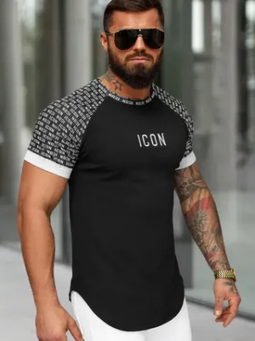 T-shirt męski slim-fit czarny O/B1212^Ozonee Best