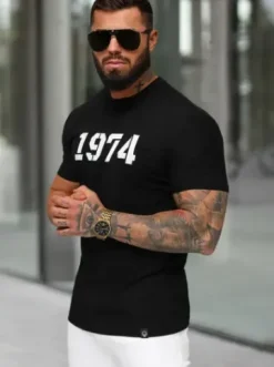 T-shirt męski slim fit czarny NB/MT3130^Ozonee Fashion