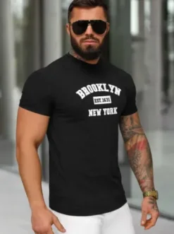 T-shirt męski slim fit czarny NB/MT3134^Ozonee Clearance
