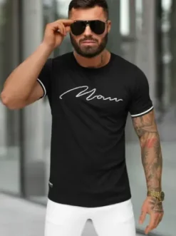 T-shirt męski slim fit czarny O/QS11628^Ozonee New
