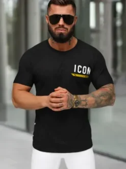 T-shirt męski slim fit czarny O/QQ1297^Ozonee Discount
