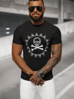 T-shirt męski slim fit czarny NB/MT3068^Ozonee Fashion