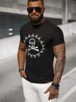 T-shirt męski slim fit czarny NB/MT3068^Ozonee Fashion