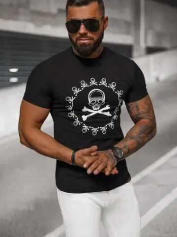 T-shirt męski slim fit czarny NB/MT3068^Ozonee Fashion