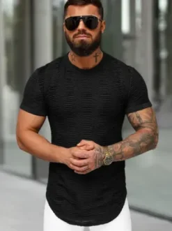 T-shirt męski slim-fit czarny O/B1147^Ozonee Sale