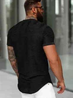 T-shirt męski slim-fit czarny O/B1147^Ozonee Sale
