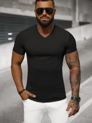 T-shirt męski slim fit czarny NB/MT3099^Ozonee Fashion