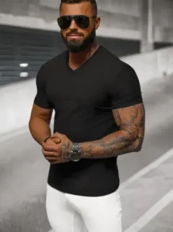T-shirt męski slim fit czarny NB/MT3099^Ozonee Fashion