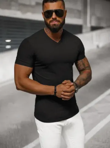 T-shirt męski slim fit czarny NB/MT3099^Ozonee Fashion
