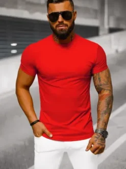 T-shirt męski slim fit czerwony NB/MT3001Z^Ozonee New