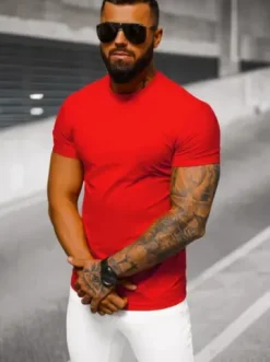 T-shirt męski slim fit czerwony NB/MT3001Z^Ozonee New