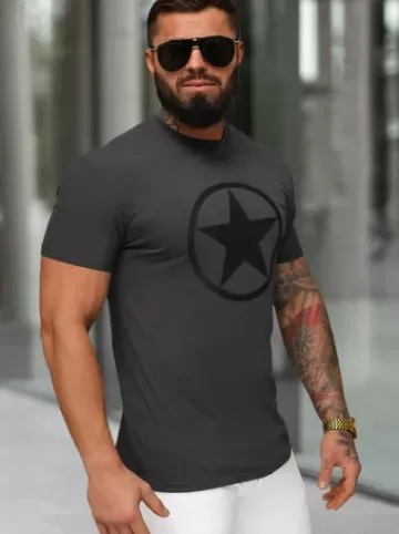 T-shirt męski slim fit grafitowy NB/MT3151^Ozonee Hot
