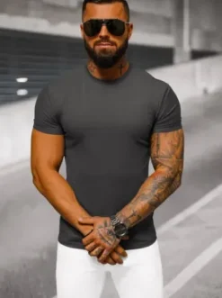 T-shirt męski slim fit grafitowy NB/MT3001Z^Ozonee Sale