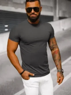 T-shirt męski slim fit grafitowy NB/MT3001Z^Ozonee Sale