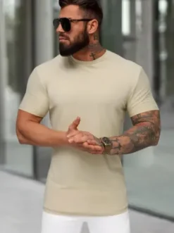 T-shirt męski slim fit jasno-beżowy NB/MT3001Z^Ozonee Sale