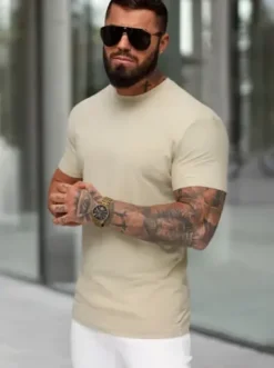 T-shirt męski slim fit jasno-beżowy NB/MT3001Z^Ozonee Sale