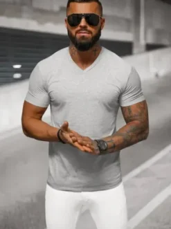 T-shirt męski slim fit szary NB/MT3099^Ozonee Online