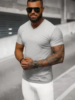 T-shirt męski slim fit szary NB/MT3099^Ozonee Online