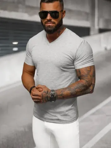 T-shirt męski slim fit szary NB/MT3099^Ozonee Online