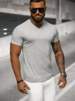 T-shirt męski slim fit szary NB/MT3099^Ozonee Online