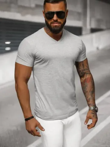 T-shirt męski slim fit szary NB/MT3099^Ozonee Online