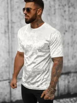 T-shirt męski welurowy biały O/P1064^Ozonee Hot