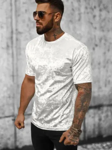 T-shirt męski welurowy biały O/P1064^Ozonee Hot