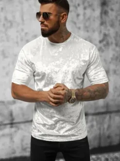T-shirt męski welurowy biały O/P1064^Ozonee Hot