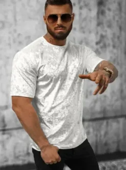 T-shirt męski welurowy biały O/P1064^Ozonee Hot