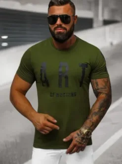 T-shirt męski zielony O/8T1263/29^Ozonee New