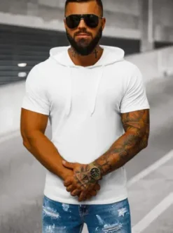 T-shirt męski z kapturem biały JS/8T89/1^Ozonee Discount