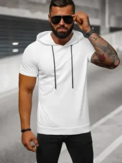T-shirt męski z kapturem biały JS/8T955/1^Ozonee Outlet