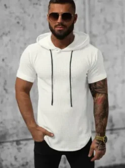 T-shirt męski z kapturem biały O/P1150^Ozonee Discount