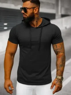 T-shirt męski z kapturem czarny JS/8T89/3^Ozonee Discount