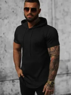 T-shirt męski z kapturem czarny O/P1150^Ozonee Fashion