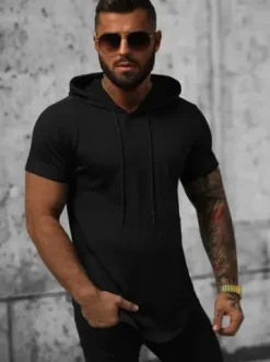 T-shirt męski z kapturem czarny O/P1150^Ozonee Fashion