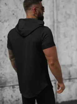 T-shirt męski z kapturem czarny O/P1150^Ozonee Fashion
