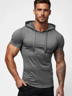 T-shirt męski z kapturem grafitowy JS/8T89/5Z^Ozonee Hot
