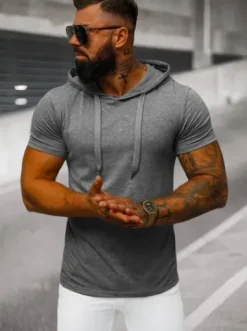 T-shirt męski z kapturem grafitowy JS/8T89/5^Ozonee Clearance