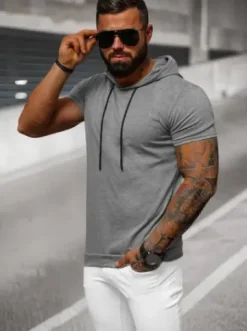T-shirt męski z kapturem grafitowy JS/8T955/5^Ozonee Best