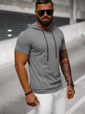 T-shirt męski z kapturem grafitowy JS/8T955/5^Ozonee Best