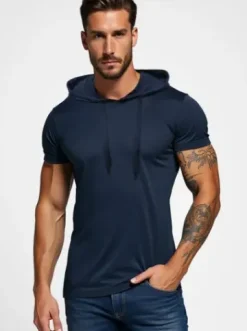 T-shirt męski z kapturem granatowy JS/8T89/25Z^Ozonee Online