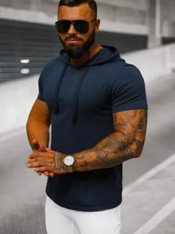 T-shirt męski z kapturem granatowy JS/8T89/25^Ozonee Online